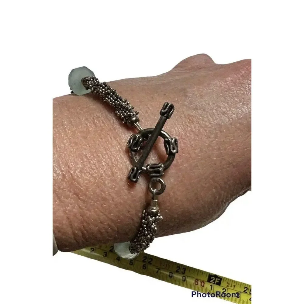 Silver Tone Beaded Toggle Bracelet with Faceted Seafoam Green‎ Accent Beads 8in